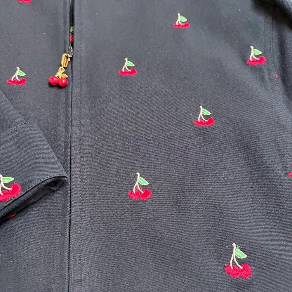 St John Sport Marie Gray Navy Blue Embroidered Cherry Zip Up Jacket Size M - Picture 10 of 10
